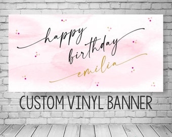 Pink and Gold Banner, Pink and Gold Birthday, Teen girl birthday banner, Rose Gold Birthday banner, Girl baby shower banner, Watercolor pink