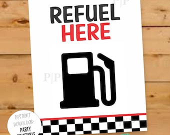 Racecar Refuel Station Sign, Printable Race Car Birthday Party Decor (Instant Download)