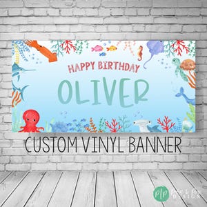 Under the Sea Birthday Banner, Custom Ocean Sealife Party Decor, Scrim Vinyl Backdrop