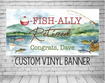 O-Fish-Ally Retired Banner, Watercolor Fishing Retirement Party Decor
