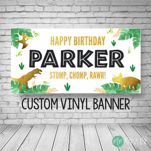 Dinosaur Birthday Banner, Dinosaur Birthday Party, Dino Backdrop, Dinosaur Party Decoration, Green and Gold Dinosaur Birthday Party, Dino