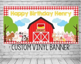 Custom Farm Animal Birthday Banner: Barnyard Party Decor (Printed on Vinyl or Digital Download)