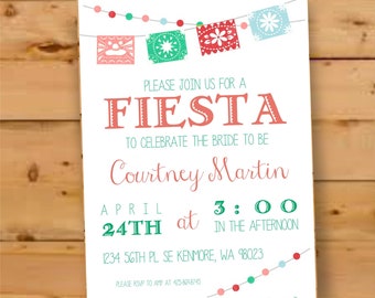 Mexican Bridal Shower Invitation, Fiesta Bridal Shower Invite, Fiesta Bridal Shower Invitation, Mexican Wedding Shower, Mexican Paper Flag