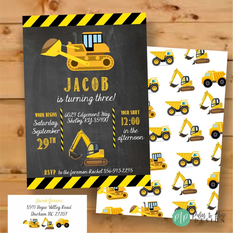 Construction Thank You Card, Construction Birthday Thank You, Construction Birthday Party, Chalkboard Thank You, Thank You Card Construction image 8