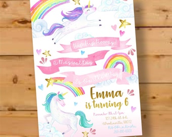 unicorn birthday invitation, watercolor unicorn invitation, unicorn birthday invitation printable, rainbow unicorn birthday invitation, girl