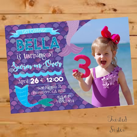 Mermaid Birthday Invite, Under the Sea Invite, Mermaid Invite, Mermaid Invitation, Purple and Teal, The Little Mermaid, Mermaid Birthday Il_570xn