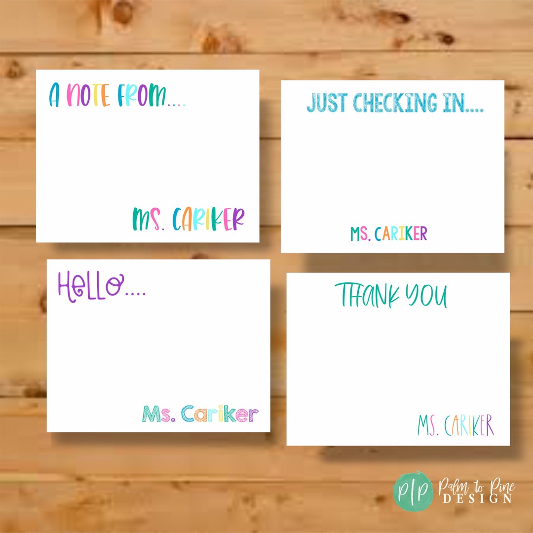 Personalized Teacher Stationery Cards, Rainbow Stationary Notecards ...