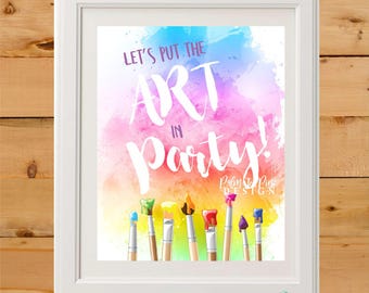 Watercolor Art Party Sign: Rainbow Paintbrush Birthday Decor