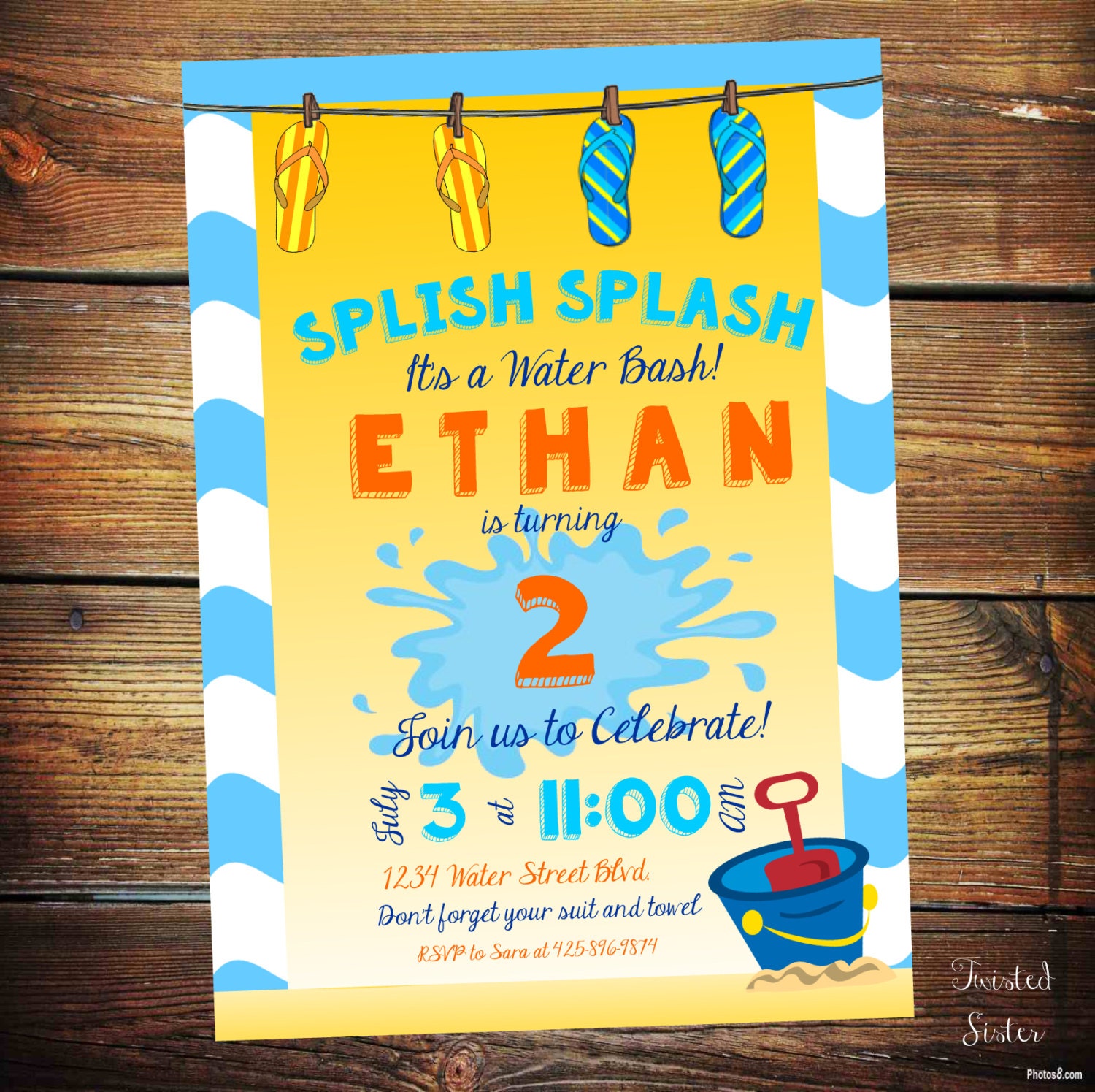 Water Birthday Invitation Water Birthday Party Second Etsy