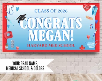 Nursing Graduation Banner Class of 2026, Personalized RN BSN Nurse Grad Party Decorations, Medical School Grad Backdrop