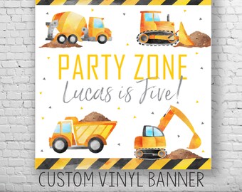 Construction Personalized Banner, Construction Birthday Banner, Boys Construction Birthday Backdrop, Custom Boys Construction Birthday Decor