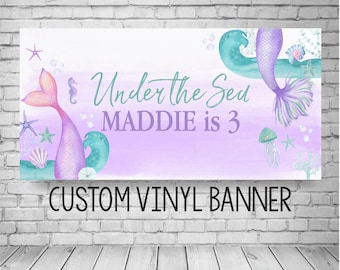 Mermaid Birthday Party, Mermaid Birthday Banner, Mermaid banner, Under the sea Decoration, Mermaid Backdrop, Watercolor mermaid Party Decor