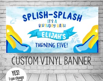 Custom Waterslide Splish Splash Birthday Banner, Pool Party Decor (Vinyl or Digital)