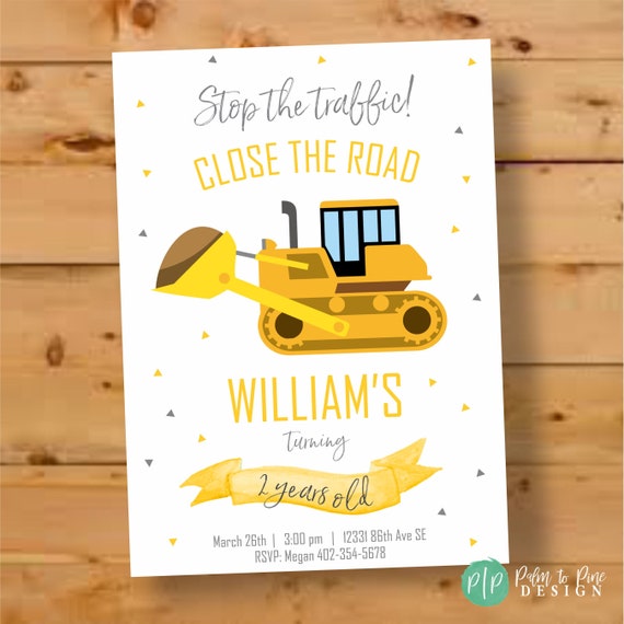 Construction Birthday Invite, Construction Birthday Invitation, Construction Invite, Bulldozer, Construction Party, Boys Birthday Invite 2nd Il_570xn