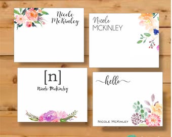 Floral Personalized Stationery Cards: Set of 20 with Envelopes | Modern Stationary