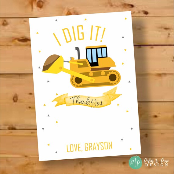Construction Thank You Card, Construction Birthday Thank You, Construction Birthday Party, Excavator Thank You, Construction Thank You Card Il_570xn