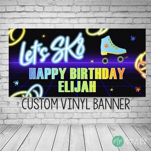 Neon Roller Skate Birthday Banner: Printed or Digital Customizable Sign