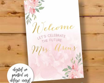 Blush Pink Floral Bridal Shower Welcome Banner, Printed or Digital
