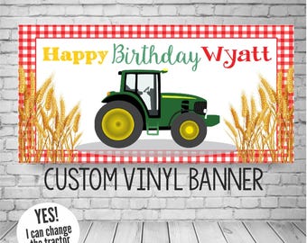 Tractor Birthday Banner, Personalized Farmer Party Decor, Custom Colors