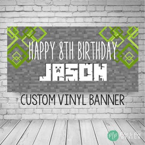 Pixel Block Custom Birthday Backdrop, Video Game Builder Birthday Banner, Video game Birthday Decoration, Kids Block Themed Gaming Decor