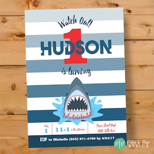 Shark birthday invitation, shark party invitations, Shark Invite, shark birthday, Shark Pool Party, jaws birthday, jaws party, shark party image 1