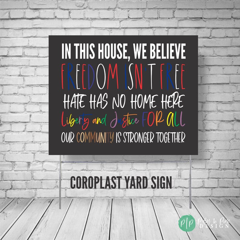 In this House yard sign In this house we believe social Etsy