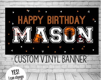 Bannière personnalisée de basket-ball, décoration personnalisée de fête d'anniversaire pour garçons