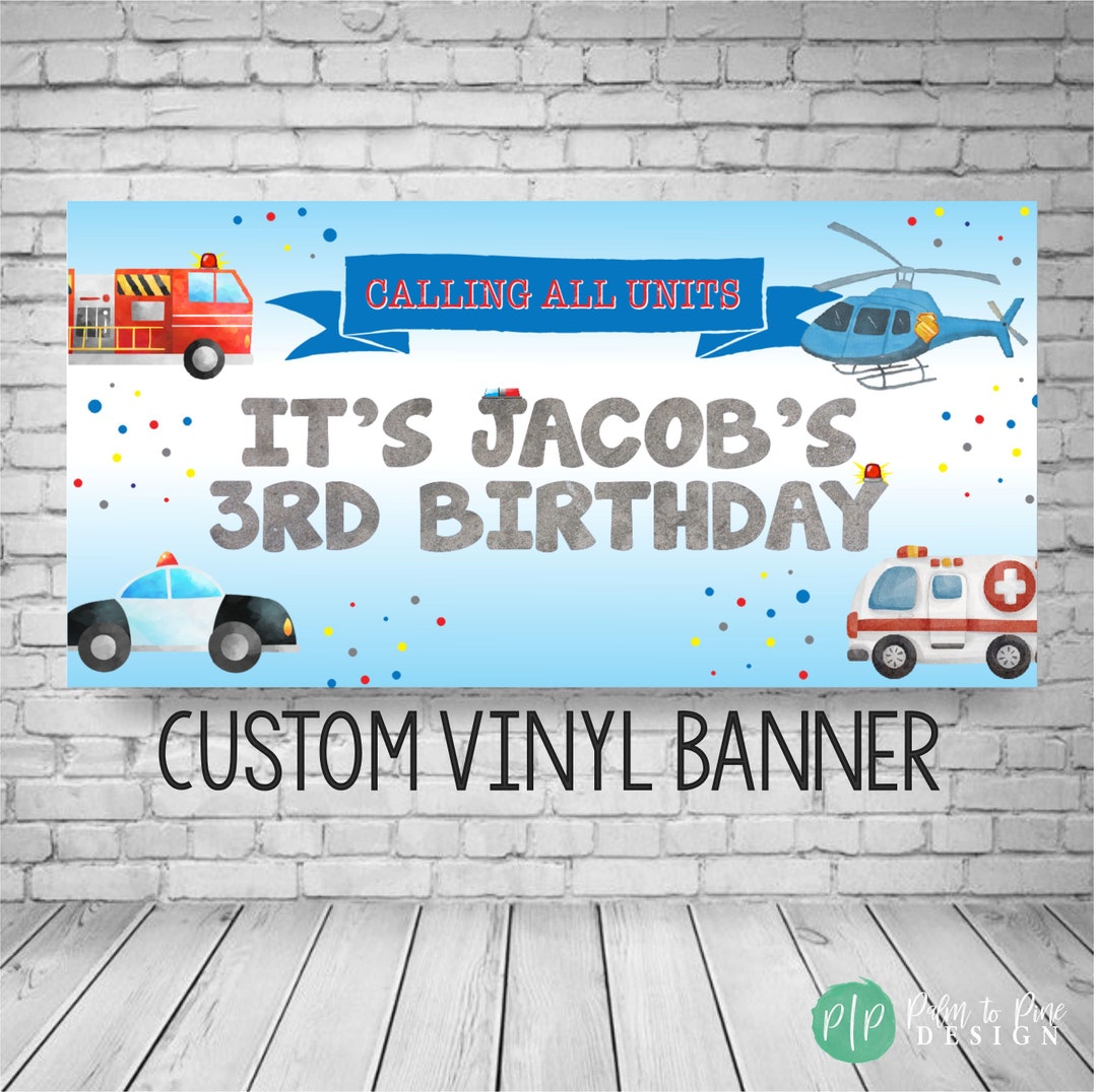 Rescue Vehicle Birthday Banner, Emergency Vehicles Birthday Decor
