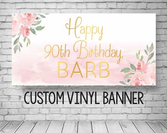 Floral Birthday Banner, Floral birthday sign, women birthday banner, pink and gold banner, 1st birthday girls banner, rose birthday backdrop