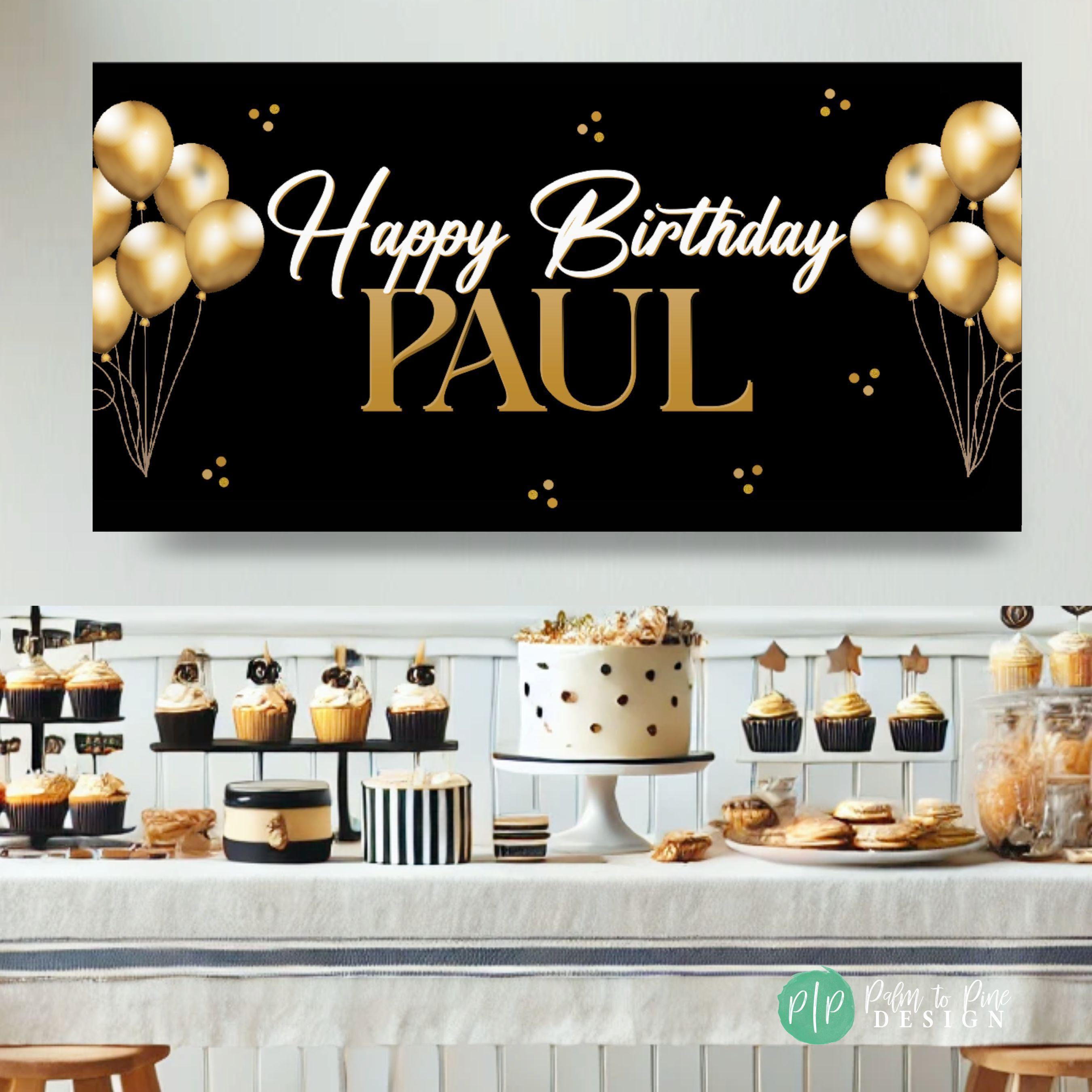 Black and Gold Birthday Banner | Personalized Vinyl Party Backdrop for ...