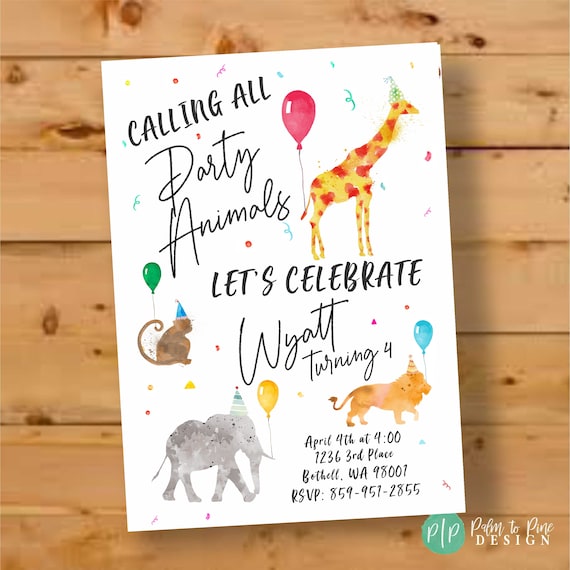 Jungle Birthday Invite, Jungle Birthday Invitation, First Birthday Invite, First Bday Invitation, Watercolor Jungle Birthday Invite, Modern Il_570xn