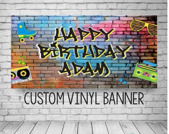 80s birthday banner, Hip Hop Birthday Banner, Graffiti Banner, 90's Birthday Banner, Neon Birthday Backdrop, Hip Hop Sign, Graffiti Backdrop