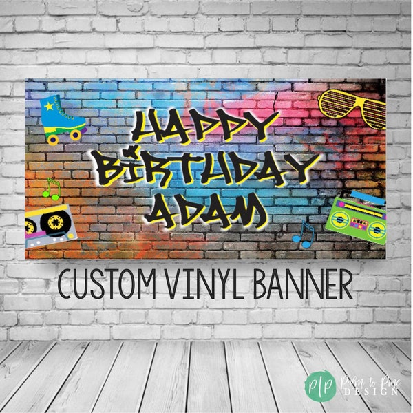 80s birthday banner, Hip Hop Birthday Banner, Graffiti Banner, 90's Birthday Banner, Neon Birthday Backdrop, Hip Hop Sign, Graffiti Backdrop