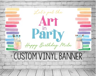 Personalized Art Party Banner, Rainbow Paint Birthday Decorations with Name