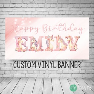 Unicorn Personalized Birthday Banner, Unicorn Birthday Party Decorations, Unicorn Birthday Backdrop, Custom Girls Unicorn Birthday Banner