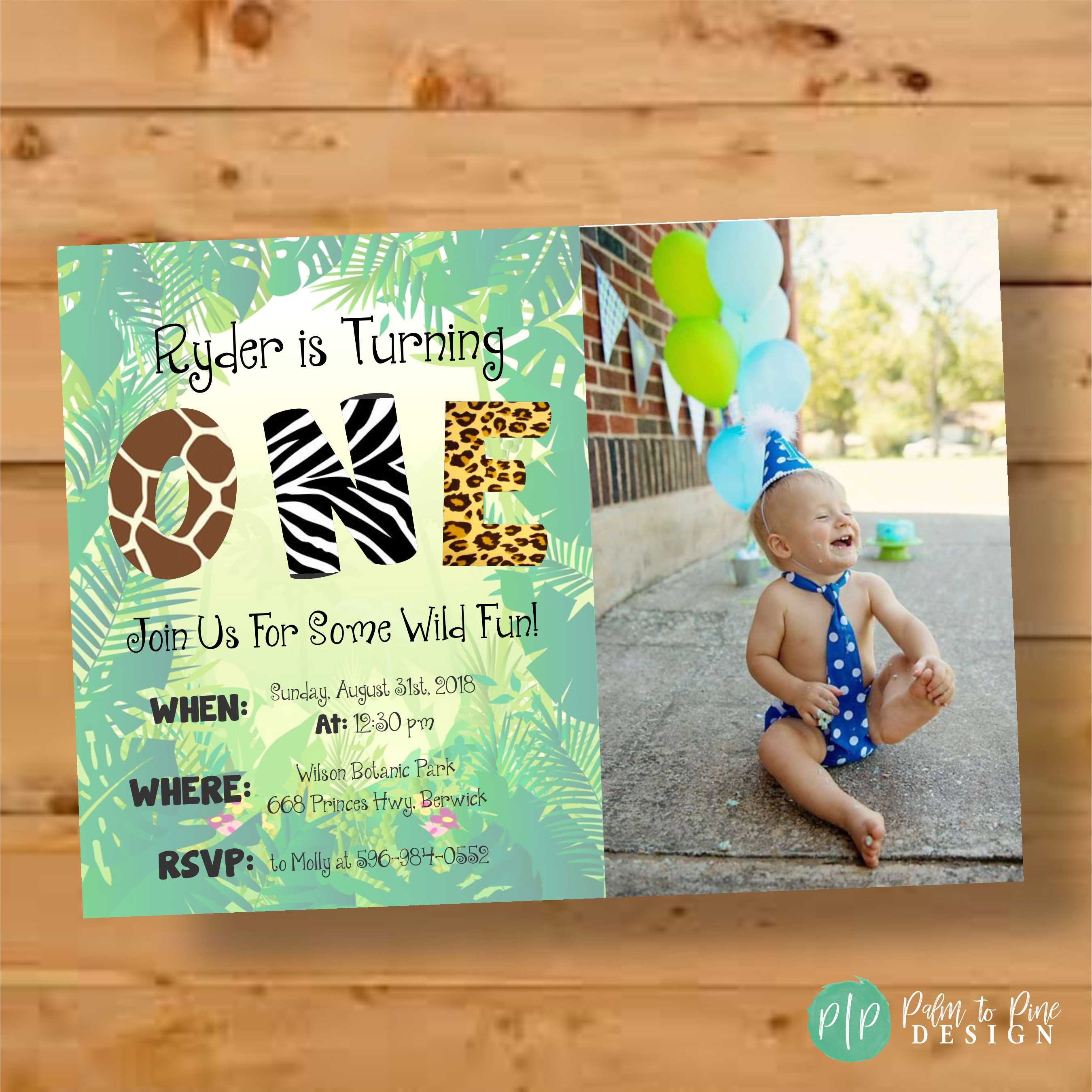 Jungle Themed Birthday Invite, Jungle Birthday Invitation, First Birt…