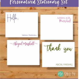 a set of four personal stationery cards with the words perfect holiday gift idea