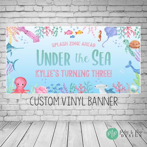 Under the Sea Birthday Banner, Ocean Birthday Backdrop, 3 Under the Sea Party Decor, Custom Birthday Banner for kids, Oneder the Sea Banner