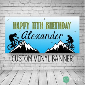 Biking Birthday Banner, Mountain Bike Party Decor, Mountain Bike Birthday Party, BMX Bike Party Decoration, BMX Birthday Banner, Bike Banner image 1