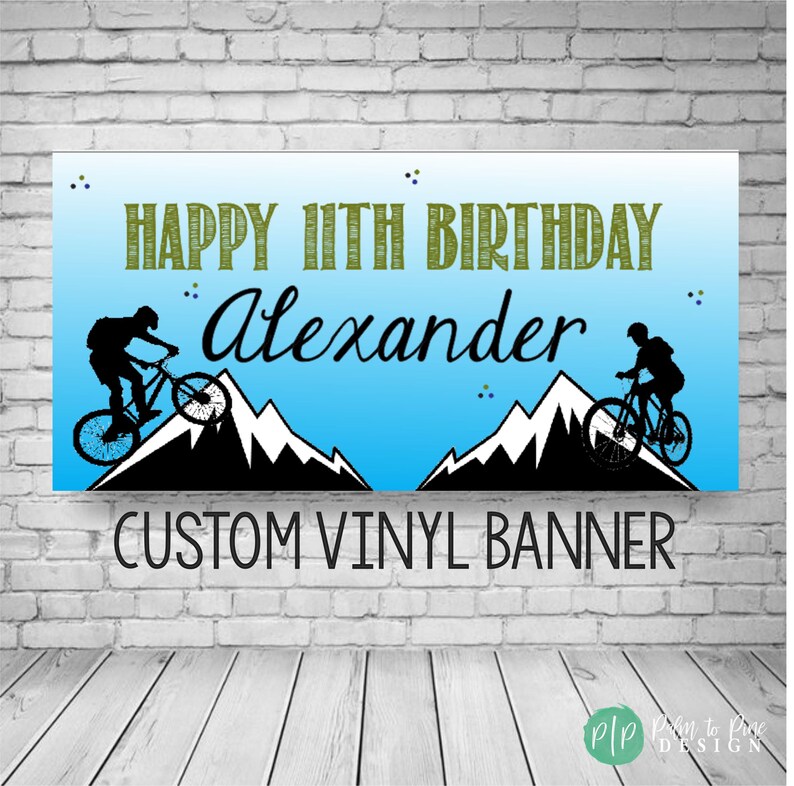 Biking Birthday Banner, Mountain Bike Party Decor, Mountain Bike Birthday Party, BMX Bike Party Decoration, BMX Birthday Banner, Bike Banner image 1