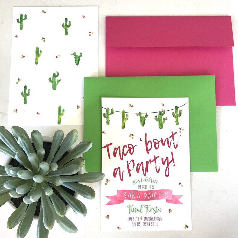 Taco Bout a Party Invitation, Taco Bout a Party Invite, fiesta invitation, Fiesta Birthday Invitation, Cacti Birthday, watercolor, Fiesta image 4