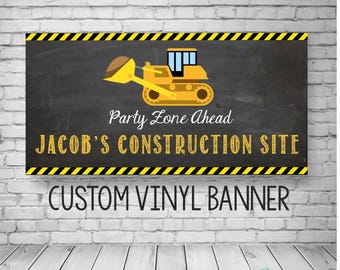 Construction Birthday Vinyl Banner, Bulldozer Truck Party Decor