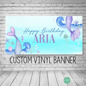 Mermaid Birthday Banner, Mermaid Birthday Party, Mermaid banner, Under the sea Decoration, Mermaid Backdrop, Watercolor mermaid birthday