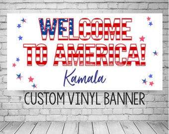 Welcome to America banner, Welcome America sign, America banner, Citizenship banner, Exchange Student Welcome Sign, Au Pair Welcome Banner