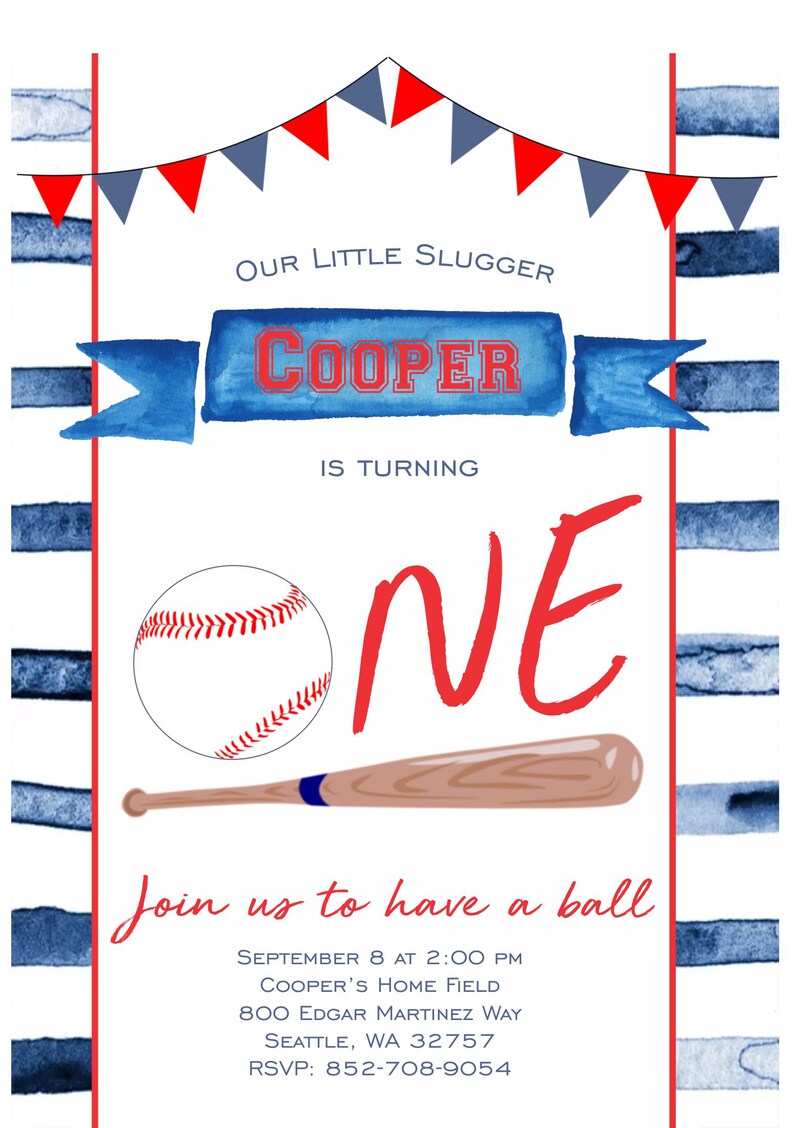 First Birthday Invitation Baseball Invitation Baseball Etsy