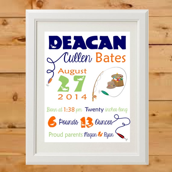 Baby Boy Nursery Art Birth Stats Wall Art Baby Boy Fishing