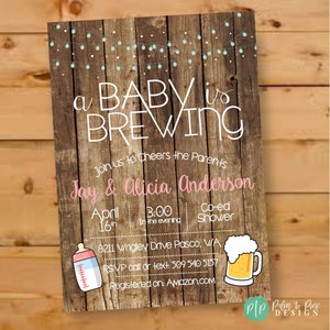 A Baby is Brewing Invitation, Beer Baby Shower Invitation, Beer Baby Shower, co ed baby shower invitation, co ed baby shower invite, beer image 1