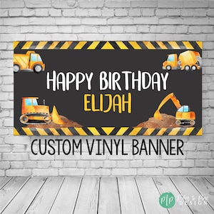Construction Birthday Banner, Watercolor Trucks, Personalized Party Decor for Boys