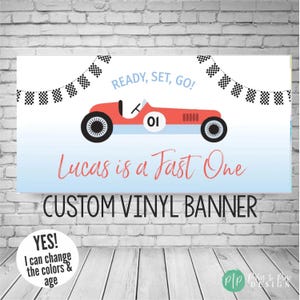 Racecar Birthday Banner, Fast One Decor, Vintage Racecar Birthday Party, Car Party Decorations, Race Car Checkered Flag Backdrop, Boy Banner