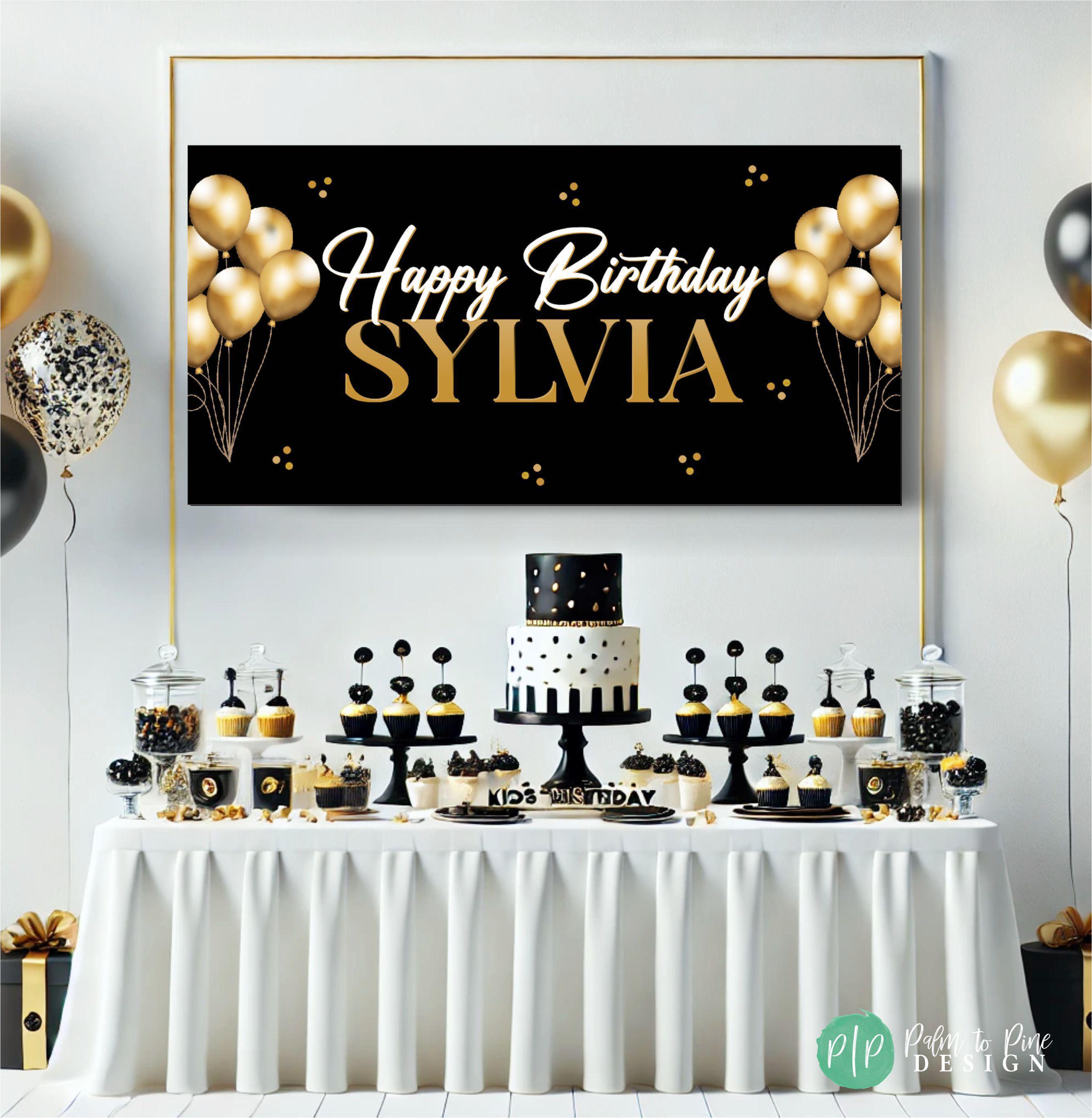 Black and Gold Birthday Banner | Personalized Vinyl Party Backdrop for ...